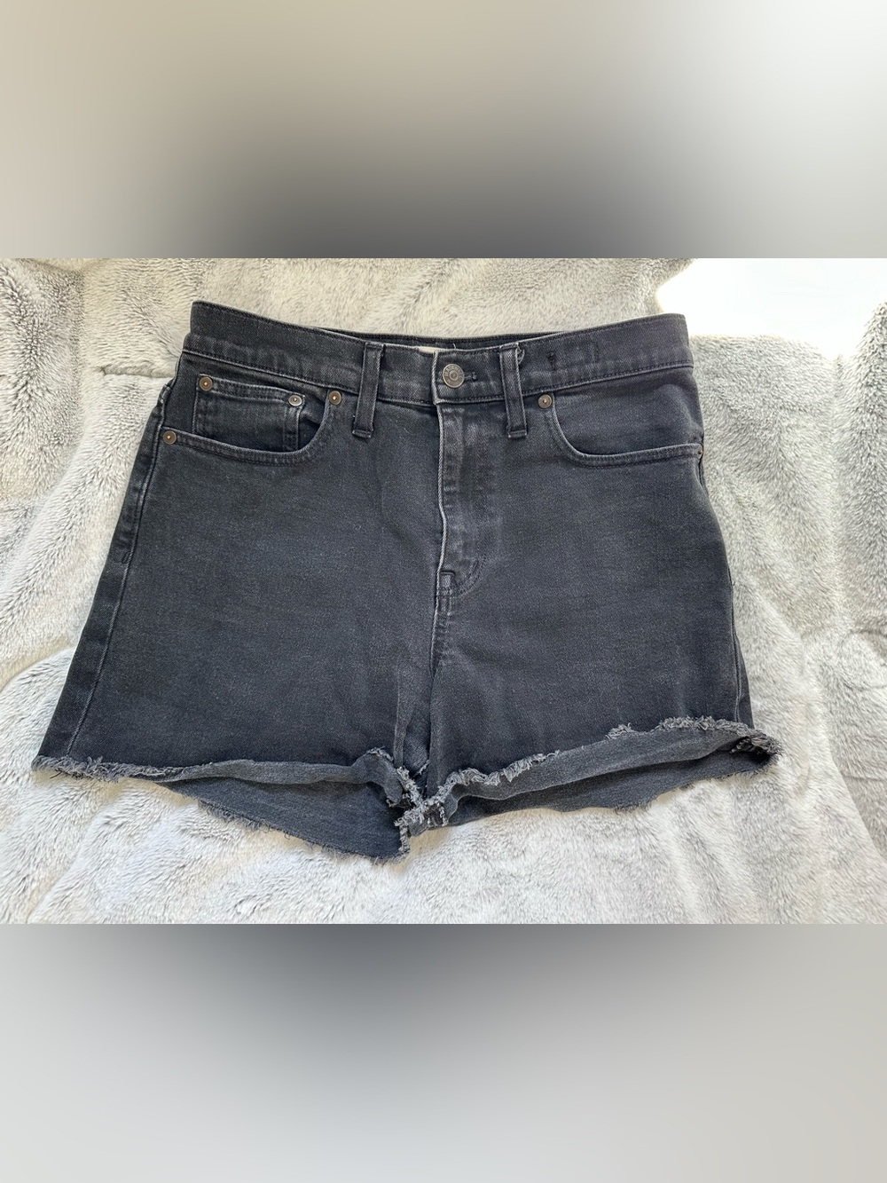 Madewell | Black Raw-Hem High-Rise Denim Shorts, Size 28 ✨